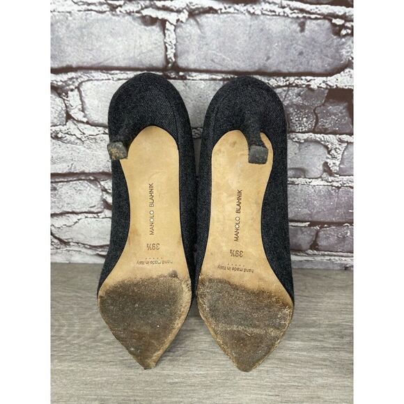 Manolo Blahnik Grey Wool Fabric Burgundy Pointed Toe Heels Women Sz 39.5EU/9M US - Picture 11 of 16
